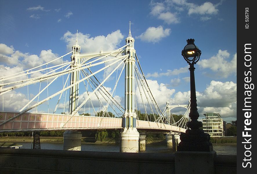 Lamp post and Albert Bridge in London. Lamp post and Albert Bridge in London