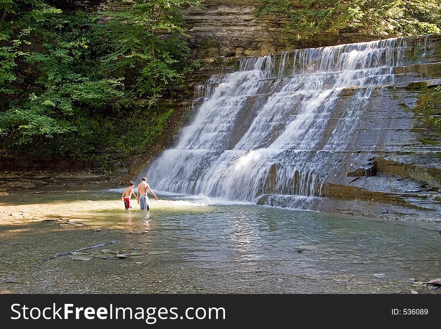 Boys in a Waterfall