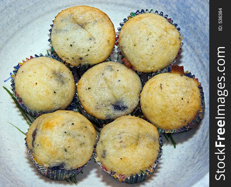 Miniature blueberry muffins in a bowl. Miniature blueberry muffins in a bowl