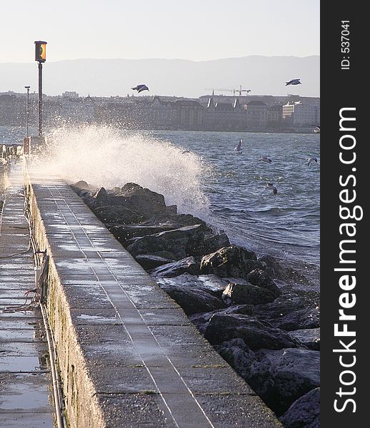 Furious Wave On The Dam