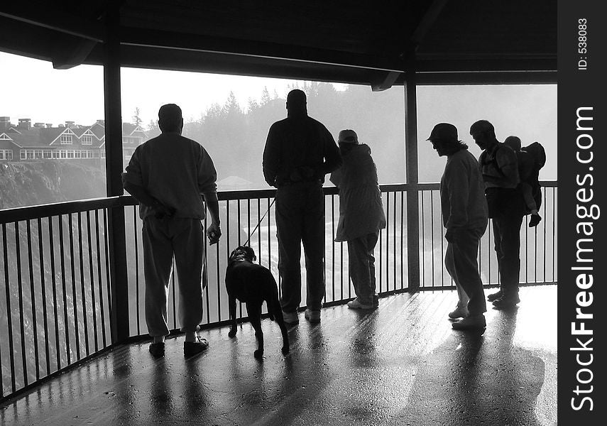 Observing people on an observation deck at Snoqualmie Falls in Washington State, USA.