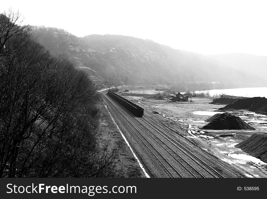 Coal car on railroad track