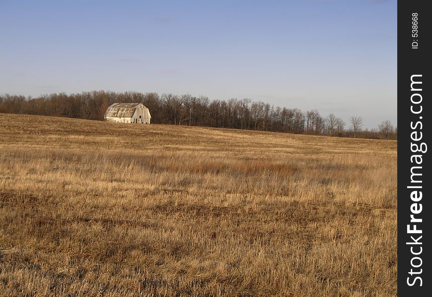 White barn in a grass field