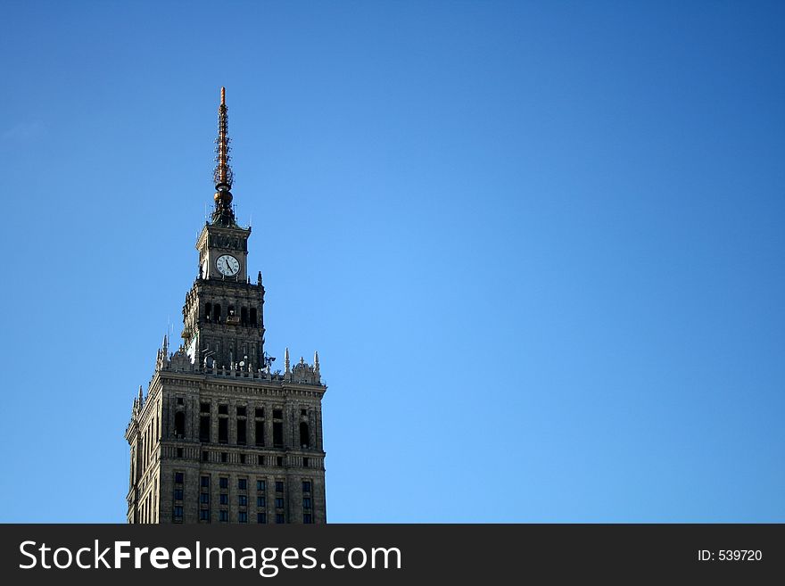 The clock tower on top of Palace of Culture and Science in Warsaw. The clock tower on top of Palace of Culture and Science in Warsaw