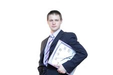 Business Man With Clocks Stock Photo