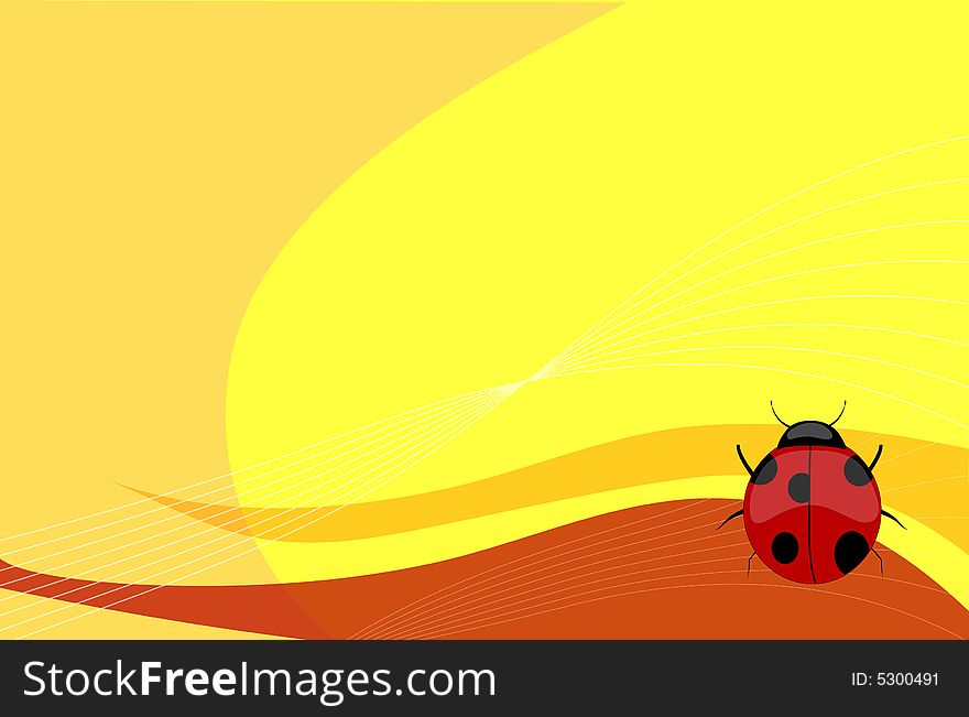 Yellow background with a ladybird, vector figure