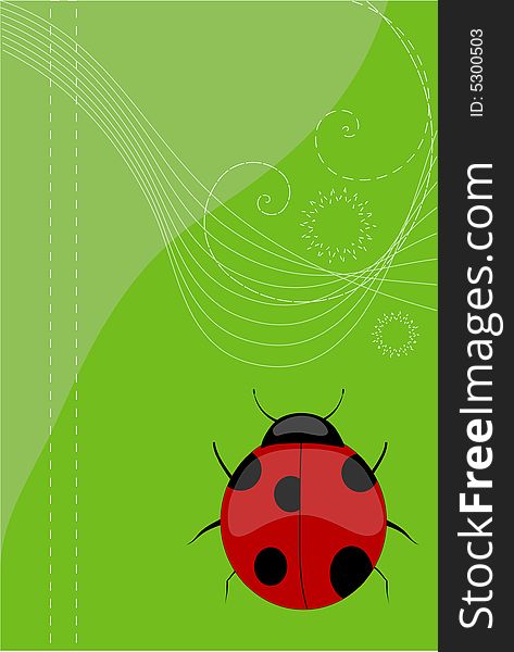 Green background with a ladybird, vector figure