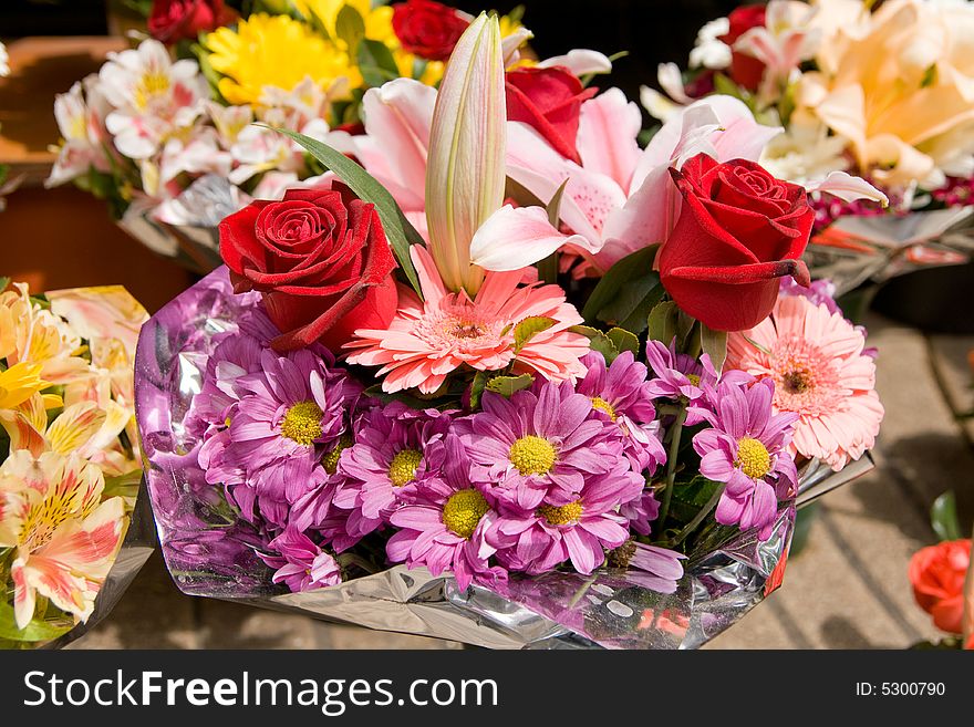 Flowers On Street Market In Barcelona