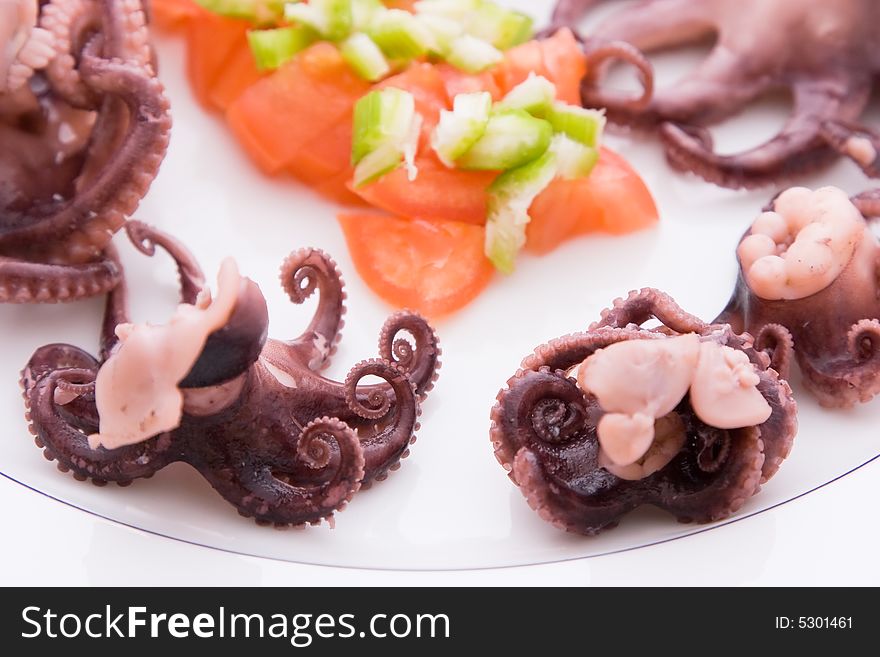 Cooked baby octopus on a plate