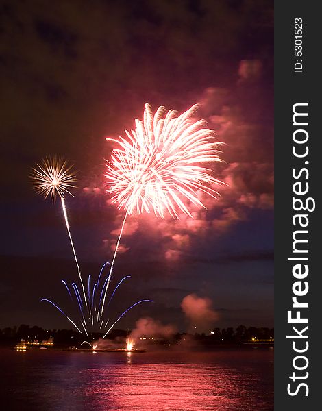 Fourth of July Fireworks on the Mississippi River. Fourth of July Fireworks on the Mississippi River