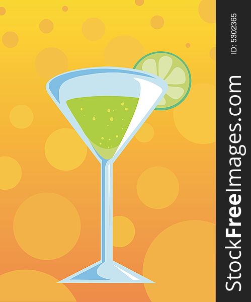A green cocktail whit a lemon slice
