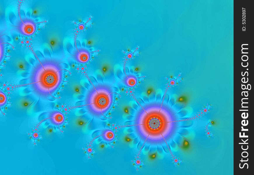 Background blue with flowers, fractal