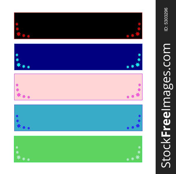 Five coloured web banners for sites