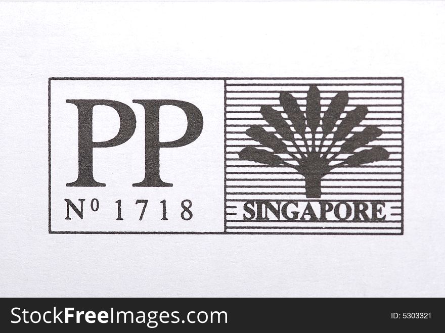 Singapore postage stamp print label. Singapore postage stamp print label
