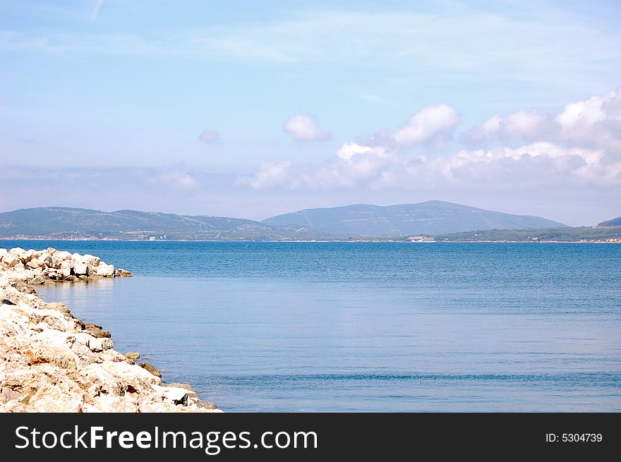 Calm waters off the coast of Alghero, Sardinia.