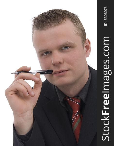 Man with stylus against a white background. Man with stylus against a white background
