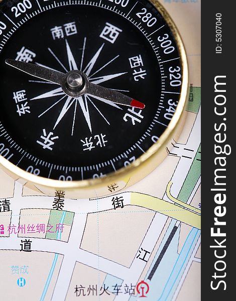 Chinese compass on chinese map. Chinese compass on chinese map