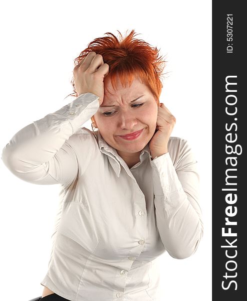 Headache of business woman isolated on white background