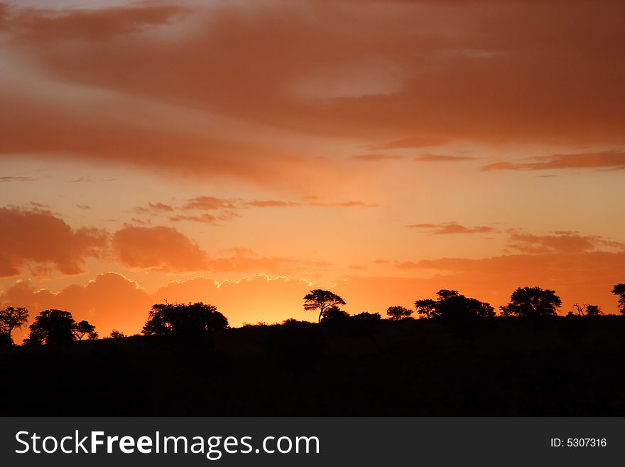 Sunset over the kalahari desert in Africa. Sunset over the kalahari desert in Africa