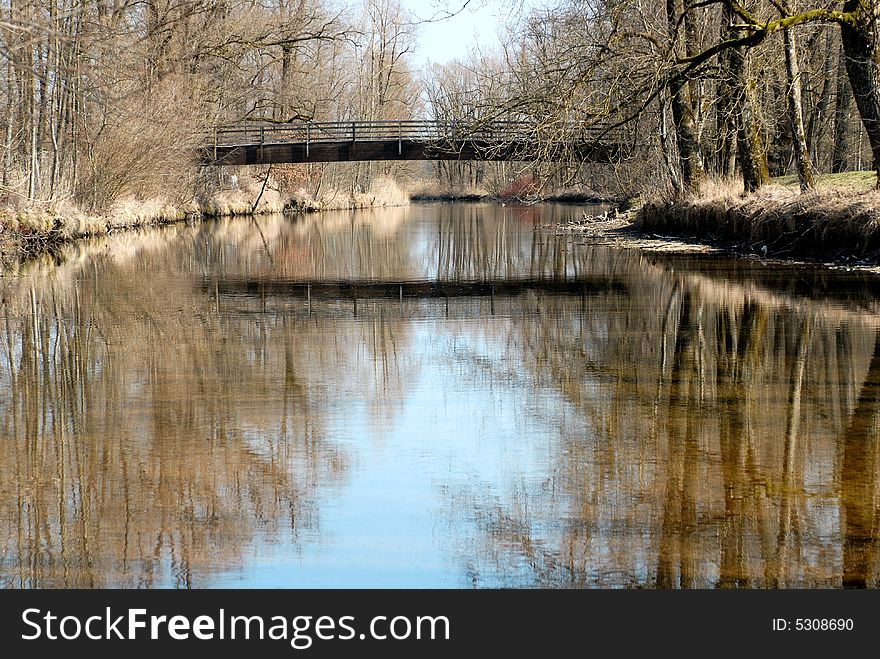 Bridge and reflection other the autumn river. Bridge and reflection other the autumn river