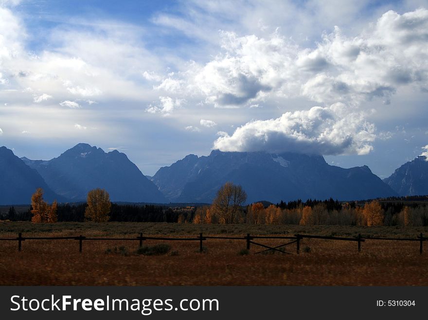 Mountains near the entrance of Grand Teton National Park.