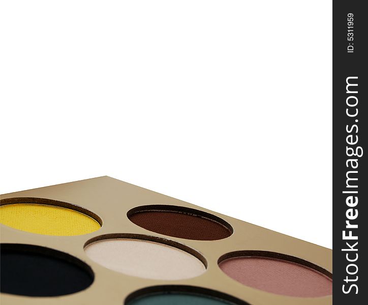 Closeup of eyeshadow palette on white background