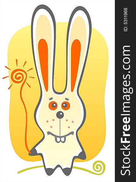 Cheerful rabbit with sun on a yellow background. Cheerful rabbit with sun on a yellow background.