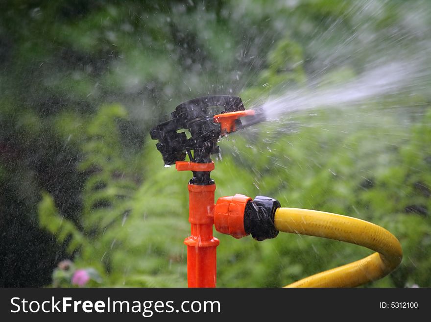 Detail of a working lawn sprinkler.