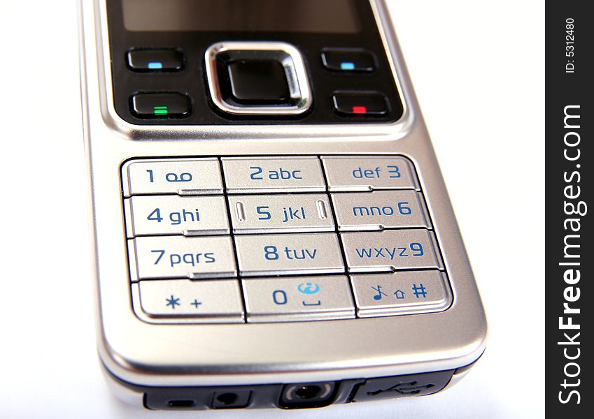 Silver Mobile Phone Close-up Isolated