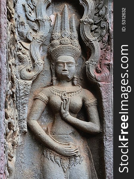 Cambodia; Angkor; Ta Prohm temple: apsara