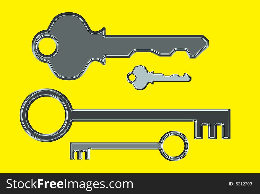 Small and tall Keys on yellow background