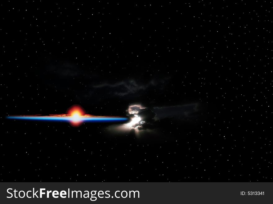 A simulation of an exploding star or planet. A simulation of an exploding star or planet