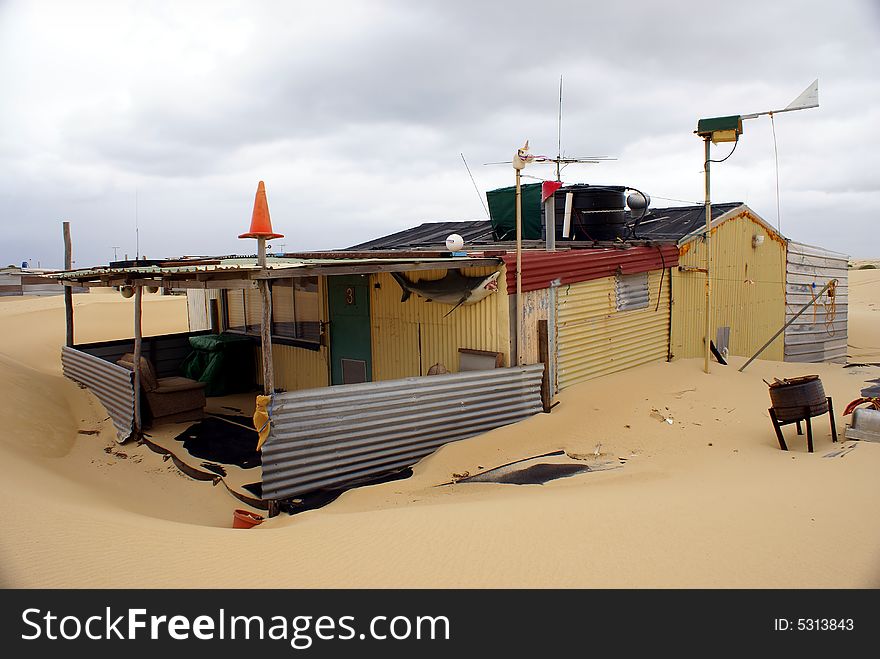 Tin house in the middle of a desert