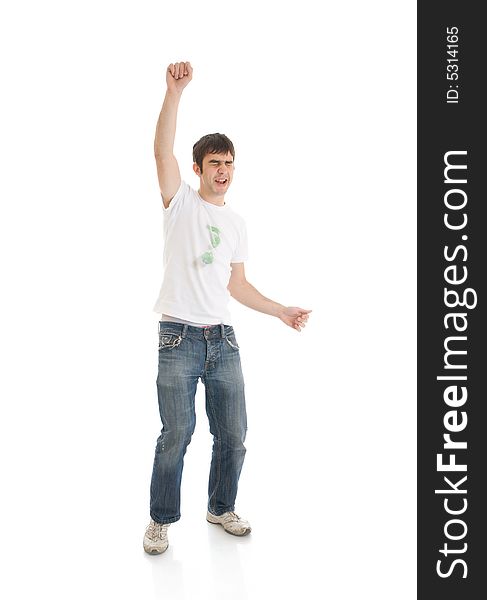 The young emotional guy isolated on a white background