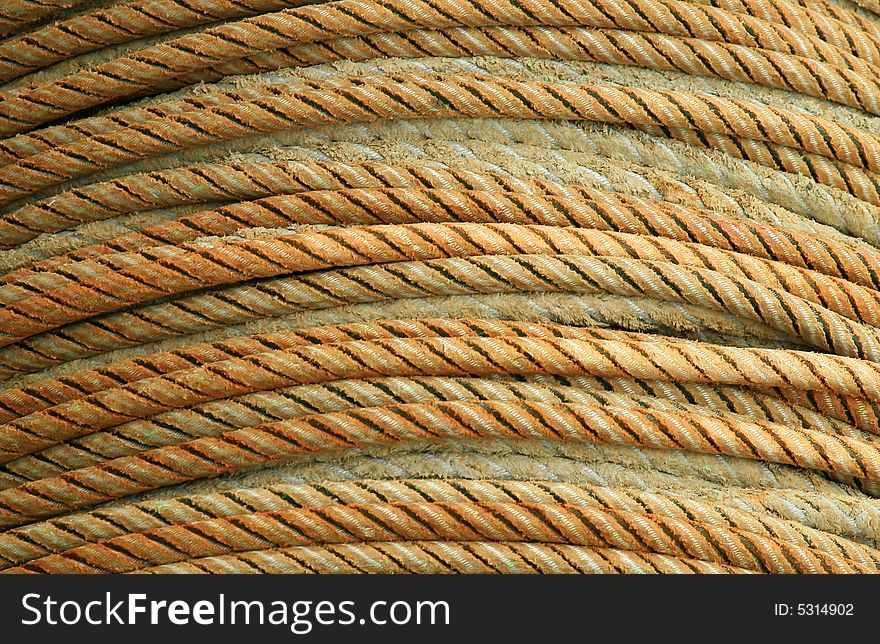 Coiled rope detail on the deck of a fishing ship in Japan