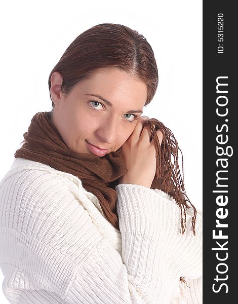 Beautiful Young A Woman With Brown Scarf