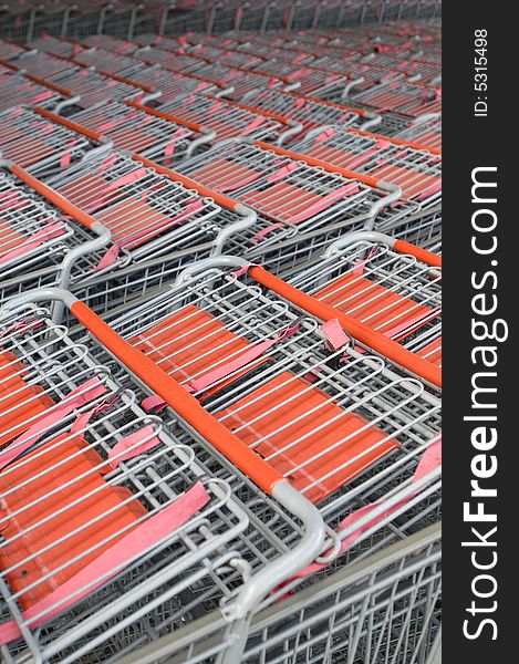 Rows of Stored Shopping Carts. Rows of Stored Shopping Carts