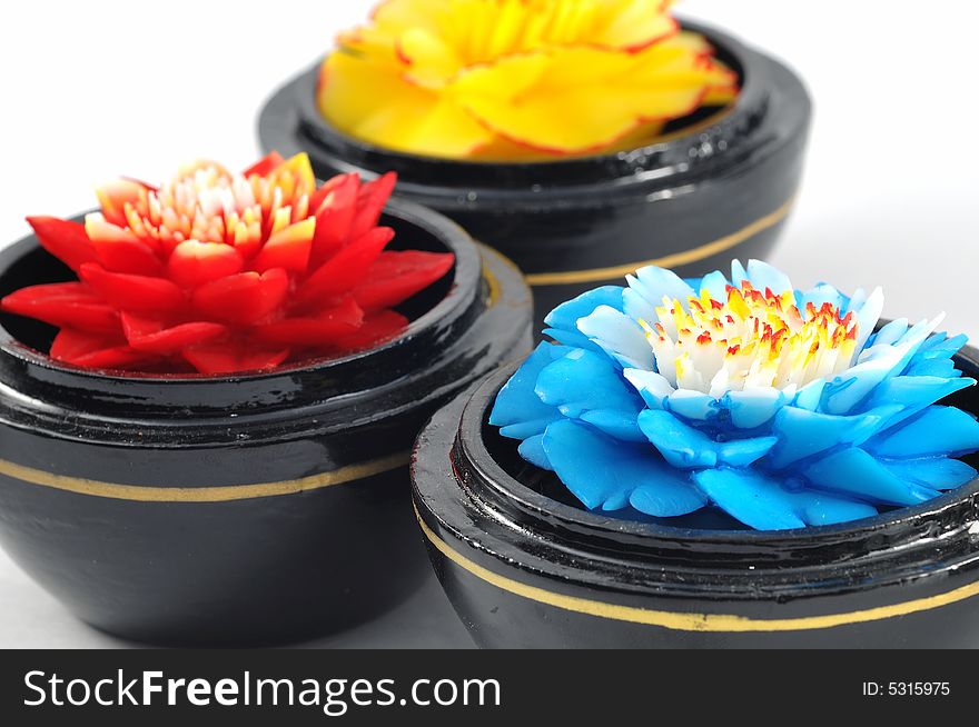 Flower soap carving in vibrant primary colors. Flower soap carving in vibrant primary colors