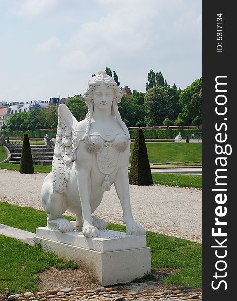 Sculpture of sphinx in park Belvedere, Vienna, Austria.