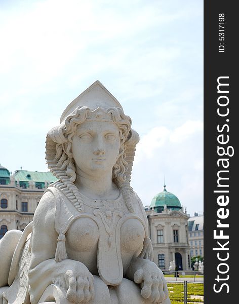 Sculpture of sphinx in park Belvedere, Vienna, Austria.