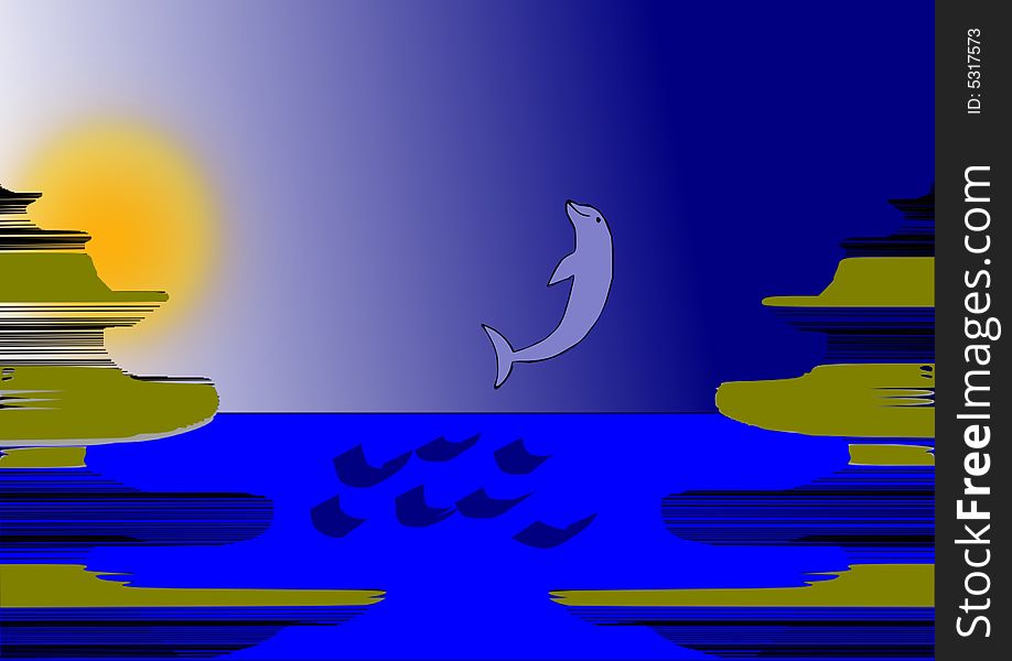 Sea and bucking delphinus-illustration.