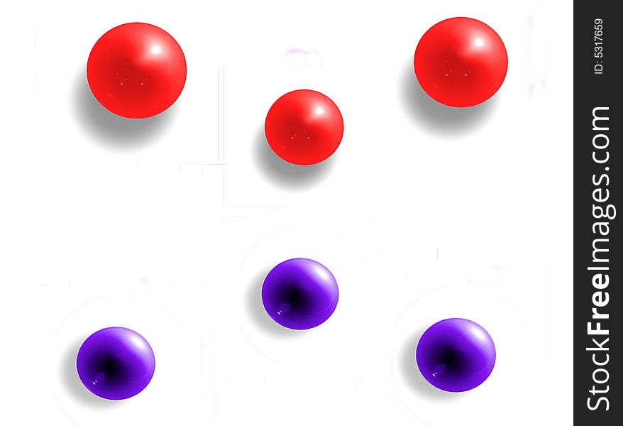 Computer Generated Red And Blue  Glass Balls on a White Background. Computer Generated Red And Blue  Glass Balls on a White Background
