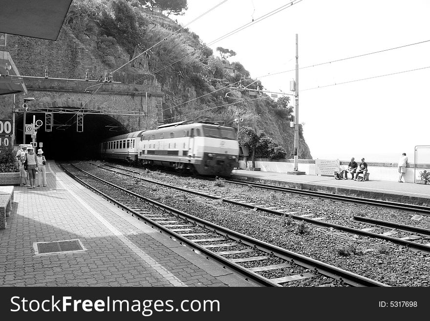 High speed train transiting the station