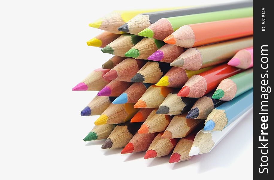 Color pencils on white background