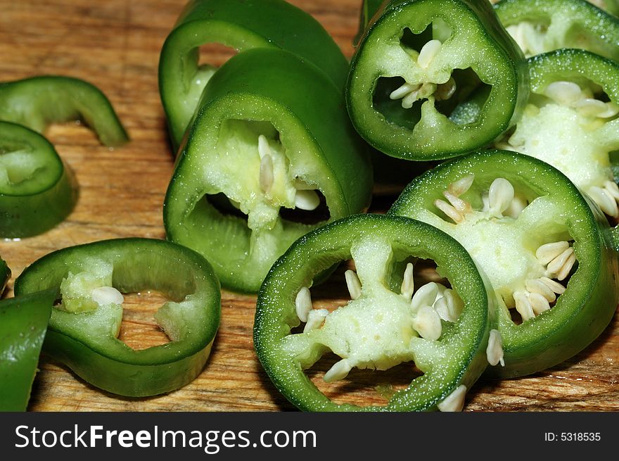 It is green peppers. cut already.