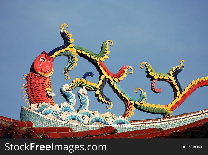 Fish statue on a temple in Taiwan. Fish statue on a temple in Taiwan