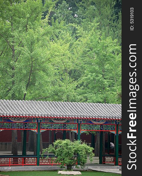 Traditional chinese corridor in a spring garden, shot at Zhongshan park, Beijing. China. Traditional chinese corridor in a spring garden, shot at Zhongshan park, Beijing. China