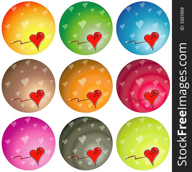 A set of colorful love hearts round illustration
