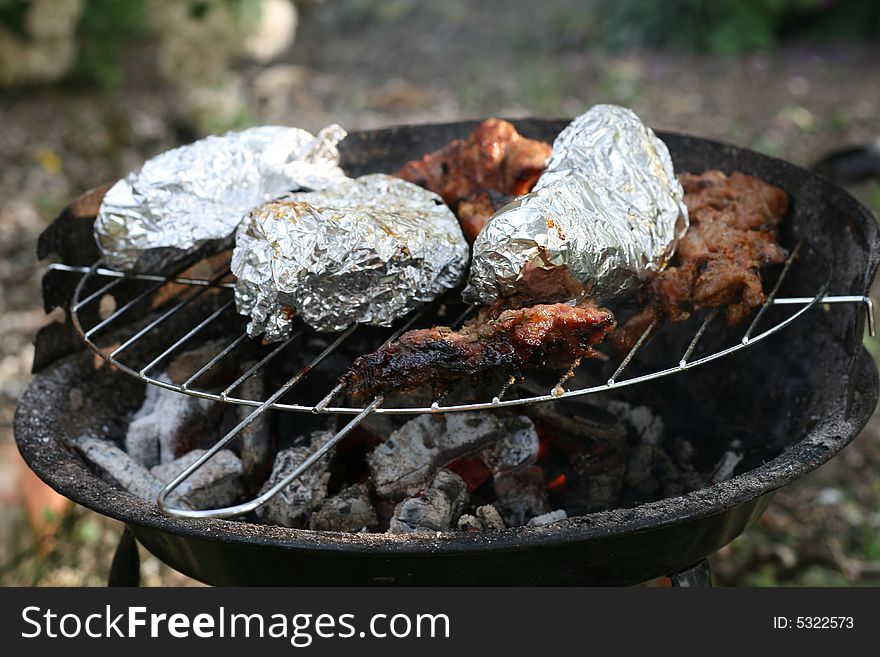 Grill and barbecue, meat, potatoes