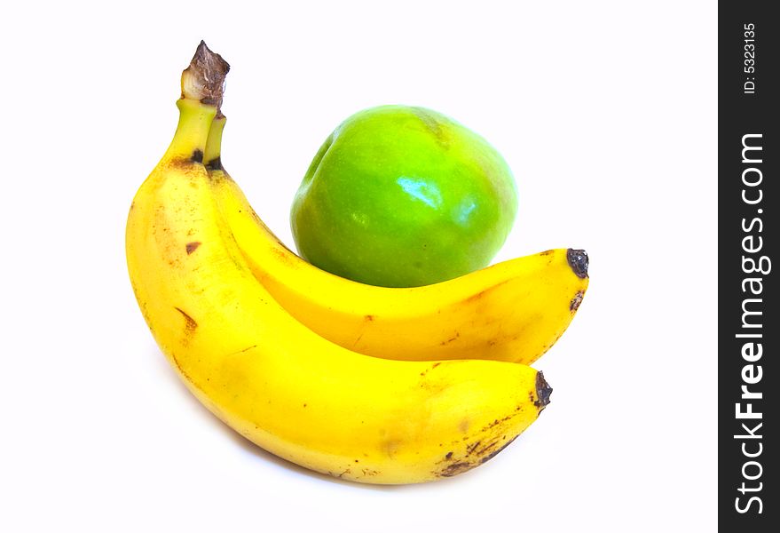 Two bananas and green apple